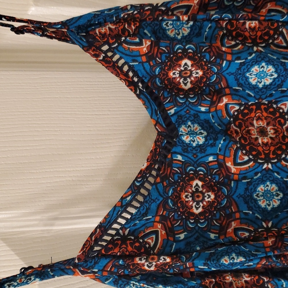 Mini Jumpsuit, Floral, Strapy, Pockets, Multicolor Blue, Medium, Xhilaration - Picture 7 of 8